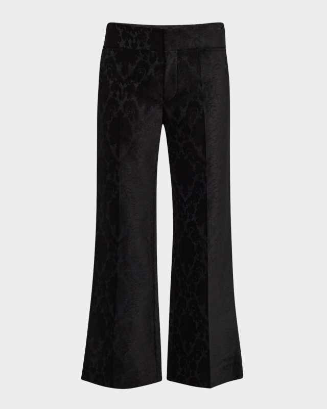 Mid-Rise Brocade Kickflare Trousers